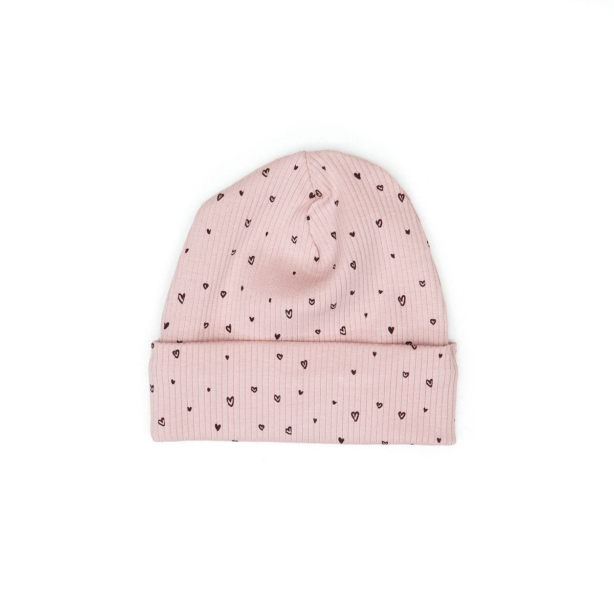 Little Noah | Ribbed beanie-Pale mauve little hearts