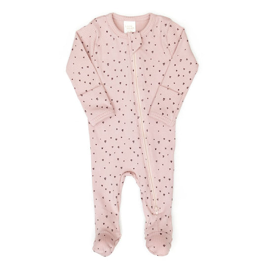 Little Noah | Doble way zip footie- Pale mauve little hearts