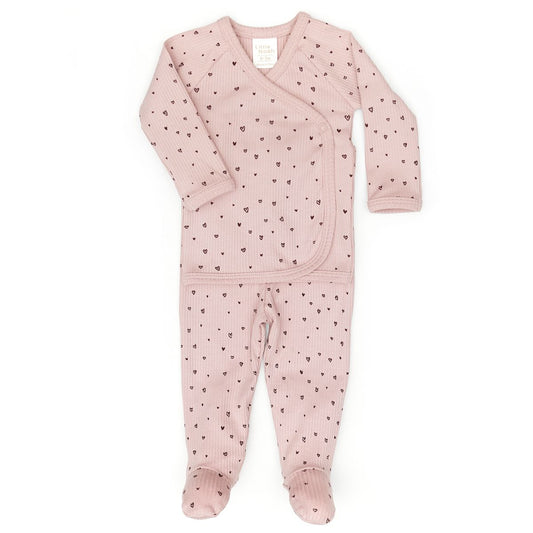 Ribbed Kimono set - Pale mauve little heart