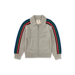 Stripe Sleeve Zip Sweater / Med Heather Grey