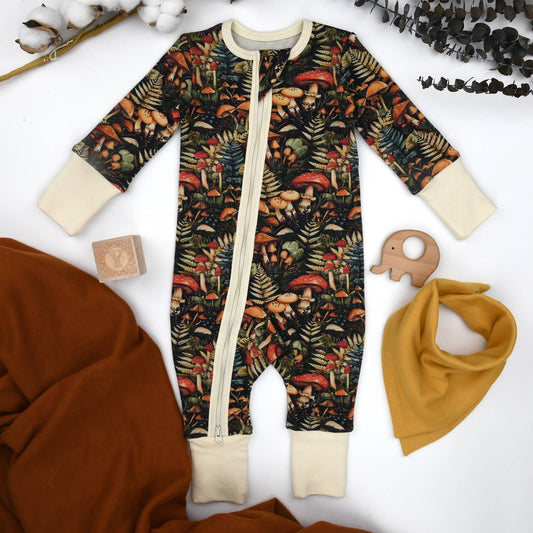 Organic Cotton Pajamas Zipper Sleeper, Mushroom