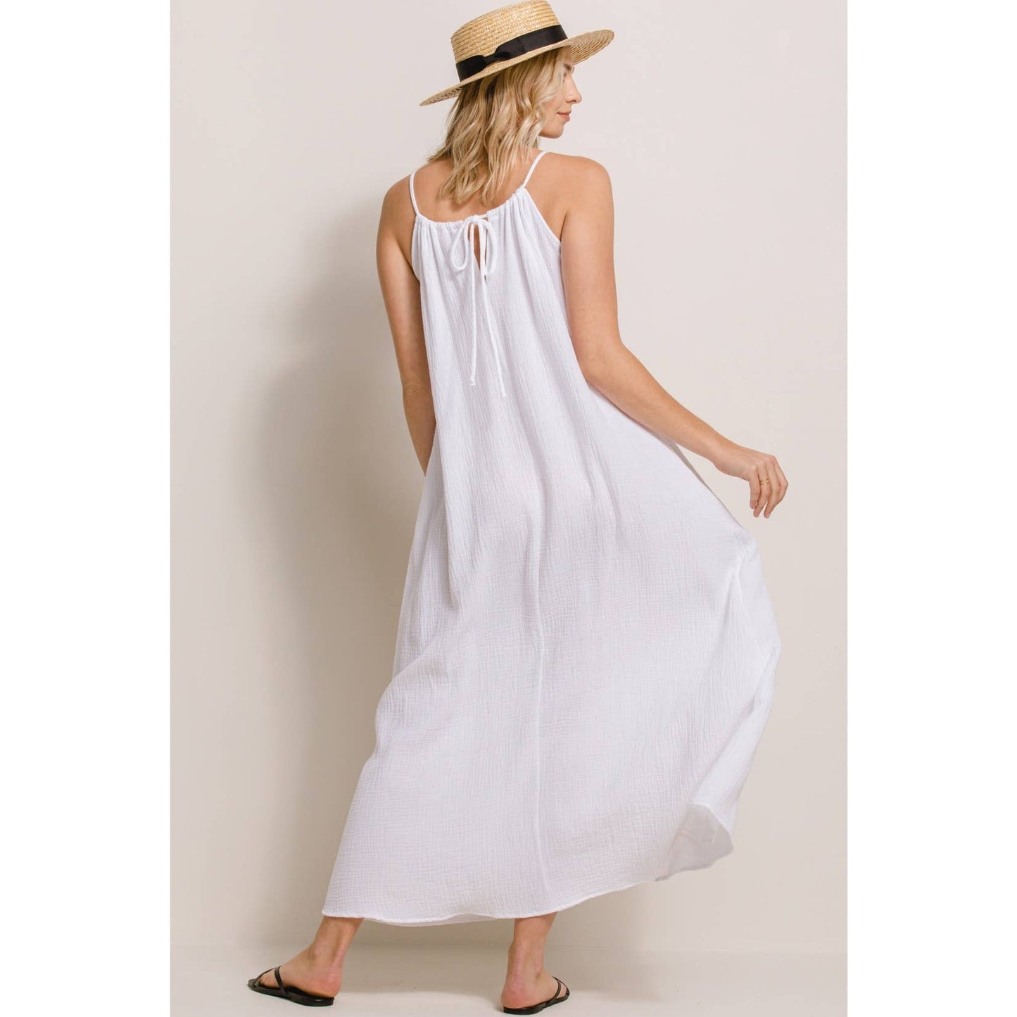 Cotton Halter Maternity Column Maxi Dress