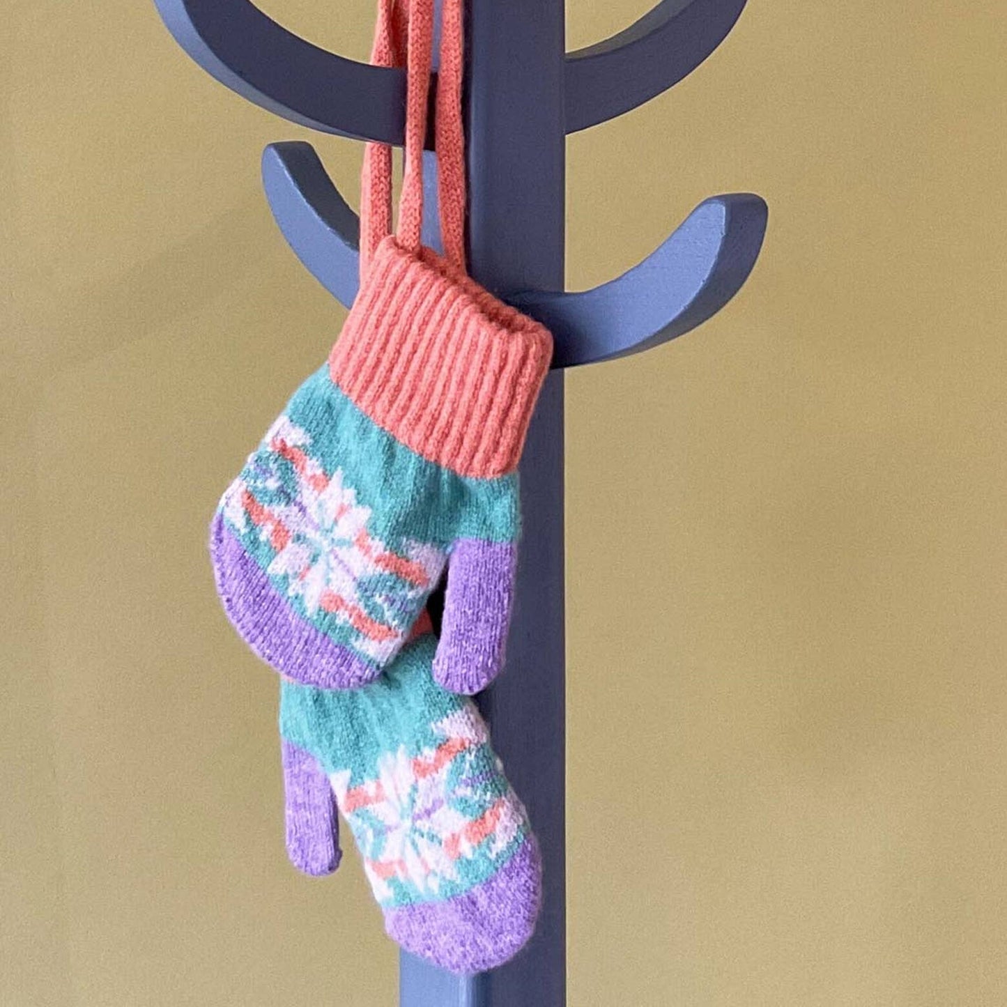 Kids' Patterned Lambswool Mittens: Stripe - denim blue
