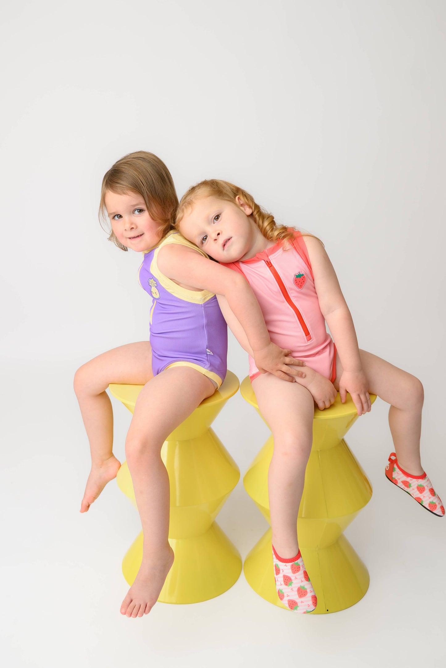 Girls Sleeveless Solid Swimsuit - Strawberry