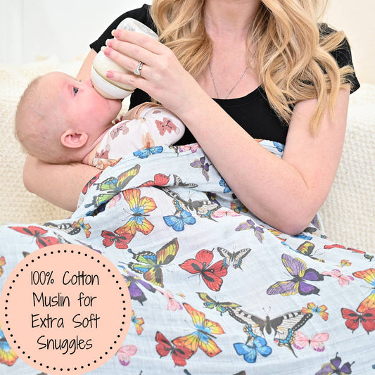 Butterfly Away Baby Muslin Swaddle Blanket