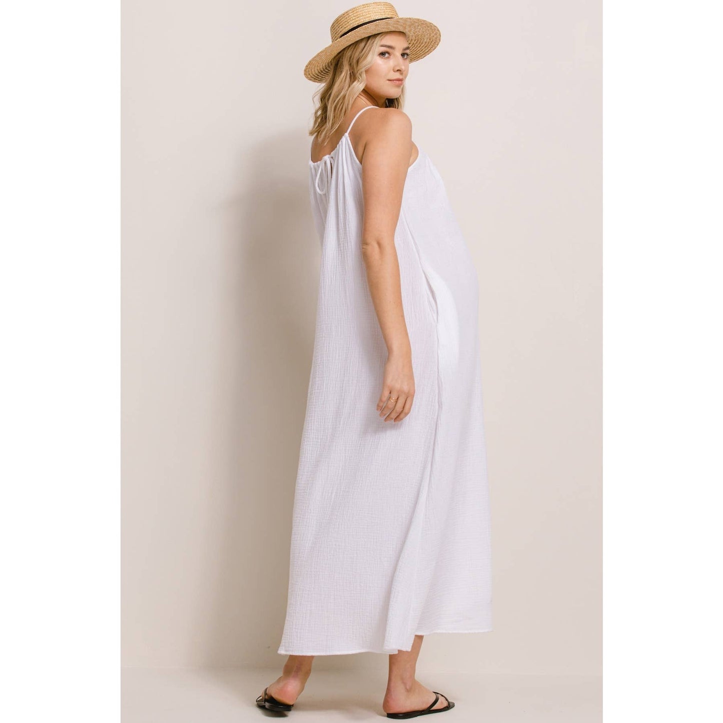 Cotton Halter Maternity Column Maxi Dress