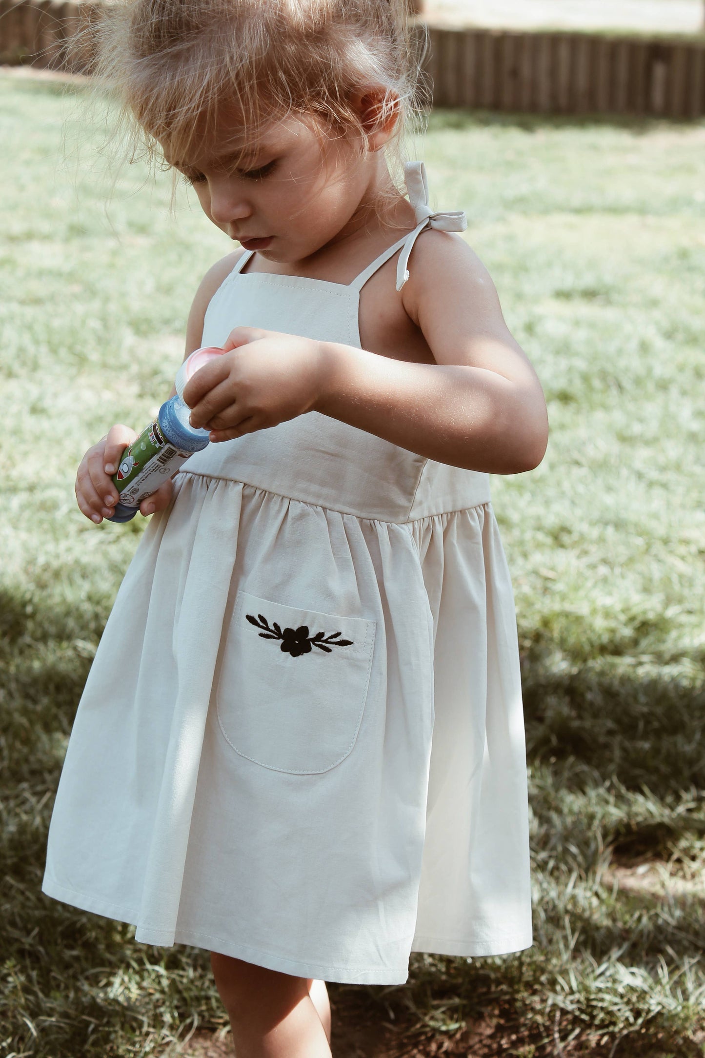 Baby / Girl Embroidered Summer Beige Dress 100% Cotton