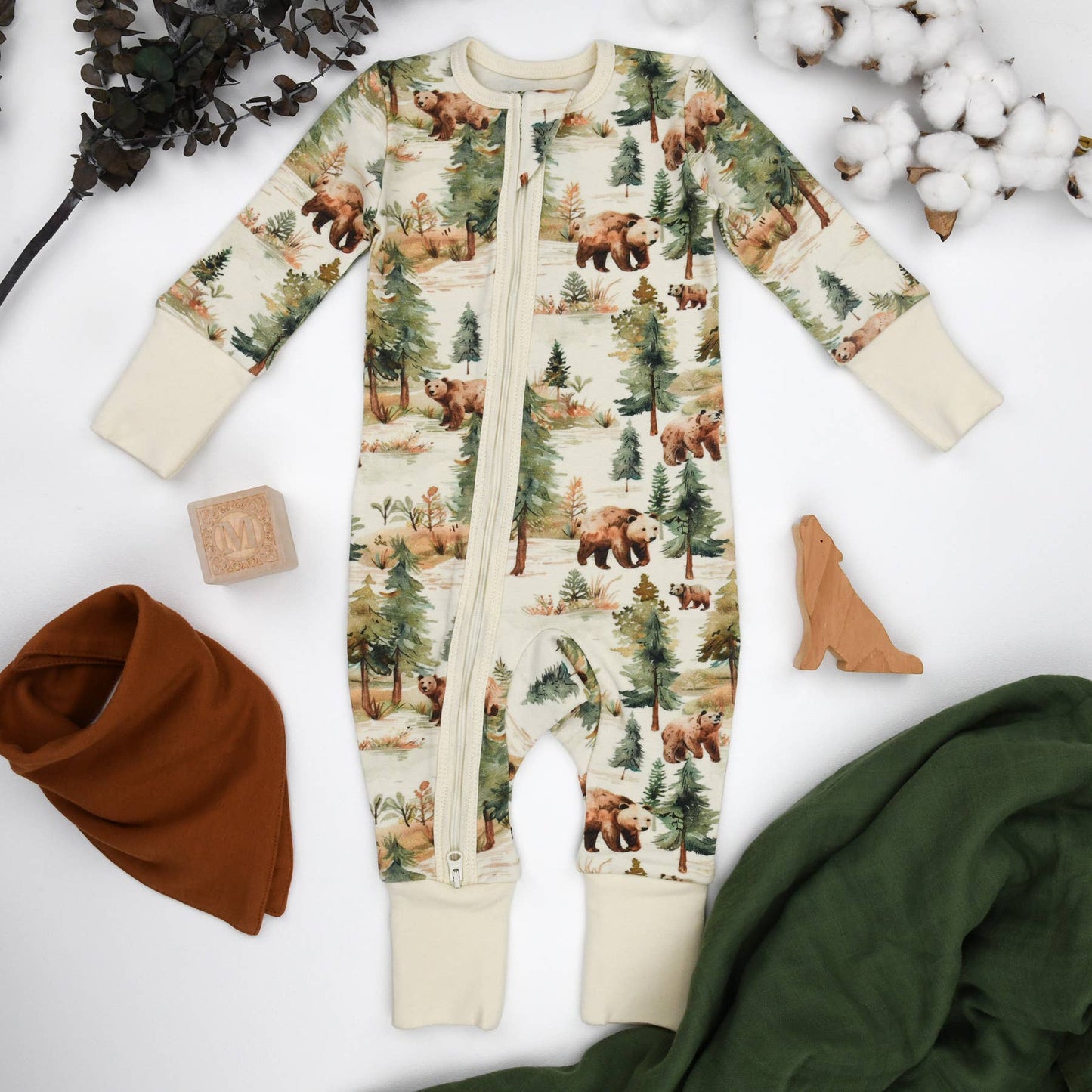 Organic Cotton Baby 2-Way Zipper Sleeper, Bear