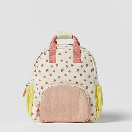 Strawberry Print Backpack Lightweight Casual Canvas Bag
