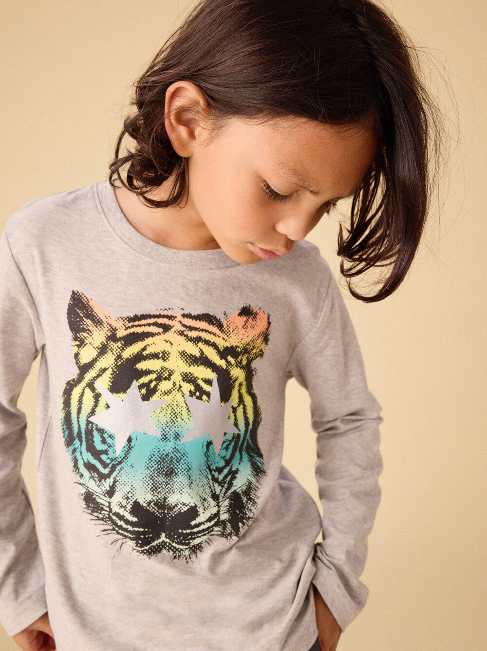 Star Foil Tiger Graphic Tee / Med Heather Grey