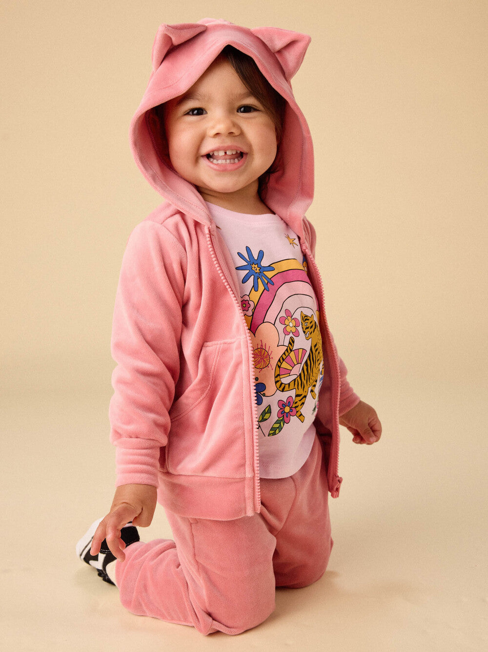 Cat Ears Velour Hoodie / Mauveglow