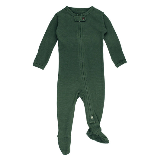 Organic Thermal 2-Way Zipper Footie in Evergreen