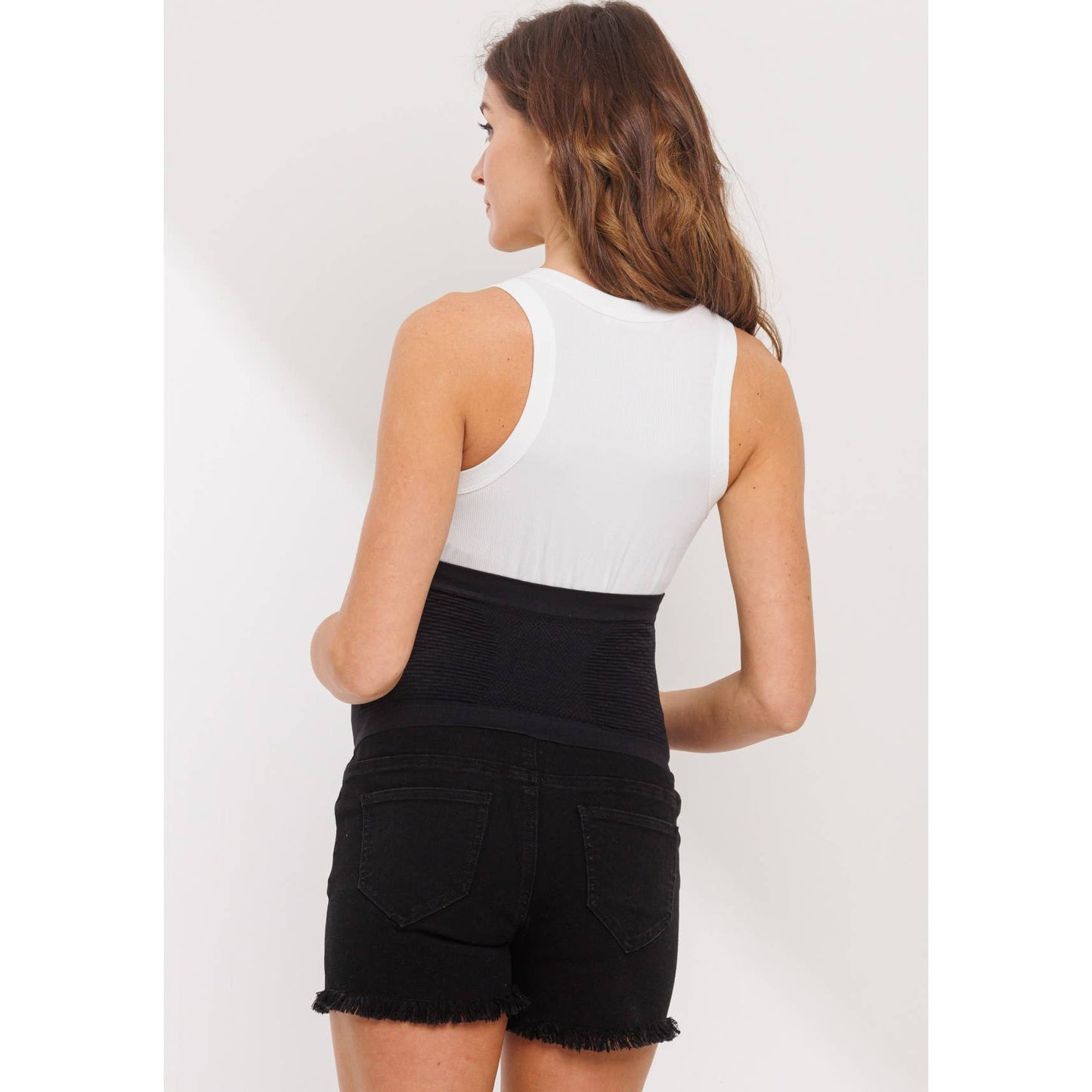 Frayed Denim Maternity Shorts with Waistband Panel