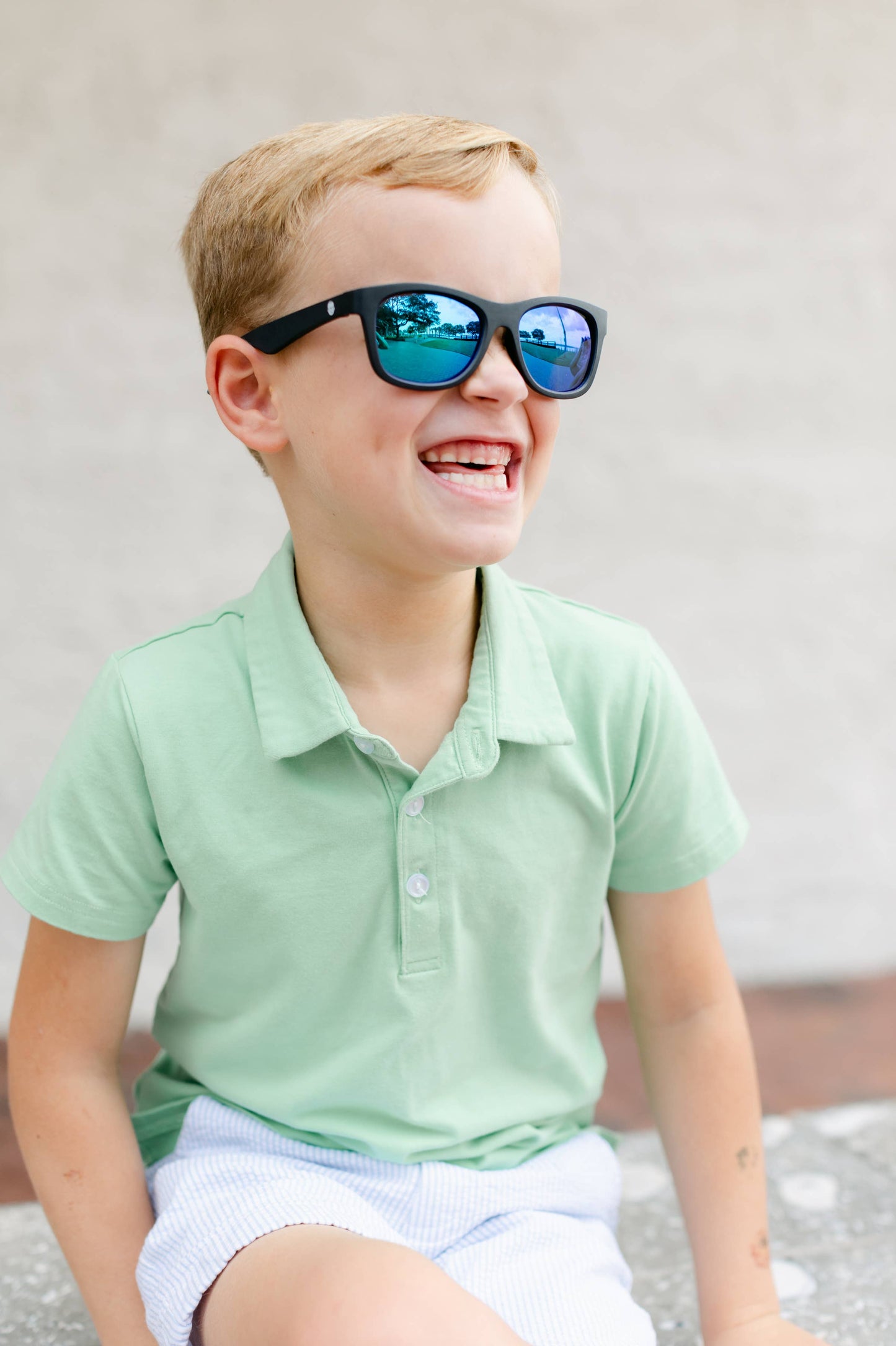 Polarized Kid and Baby Navigator Sunglasses Jet Black | Cobalt Mirrored Lens