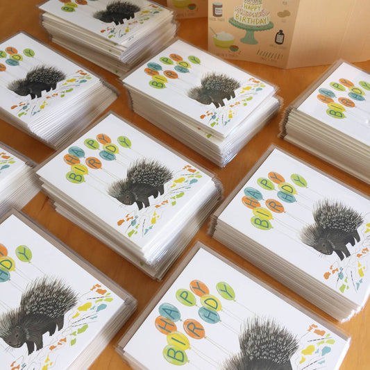 Porcupine Popping Balloons Birthday Card