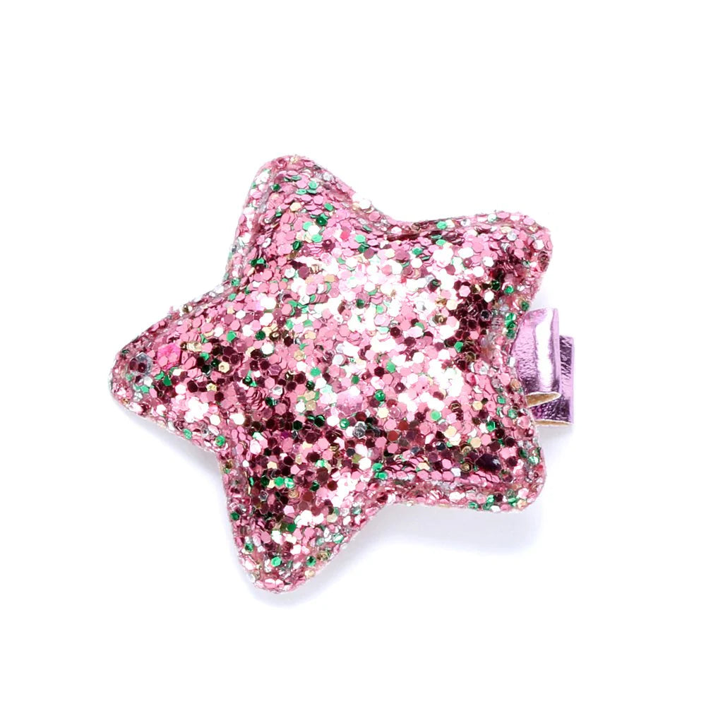 Glitter Star Hair Clip Set of 2 cards - Pink / Silver