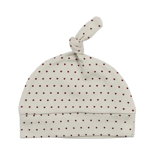 Crimson Mini Hearts | Organic Knotted Hat