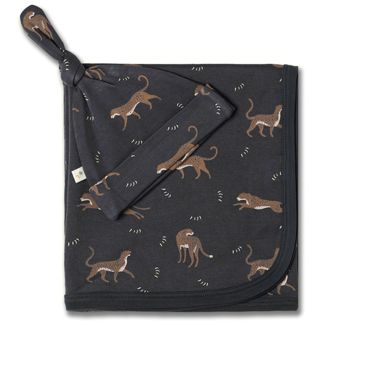 Organic Swaddle Blanket & Hat Set - Leopard