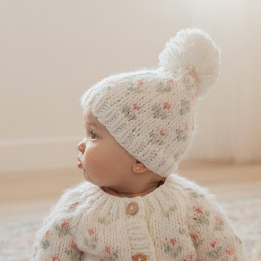 Bitty Blooms White Beanie Hat Baby & Kids