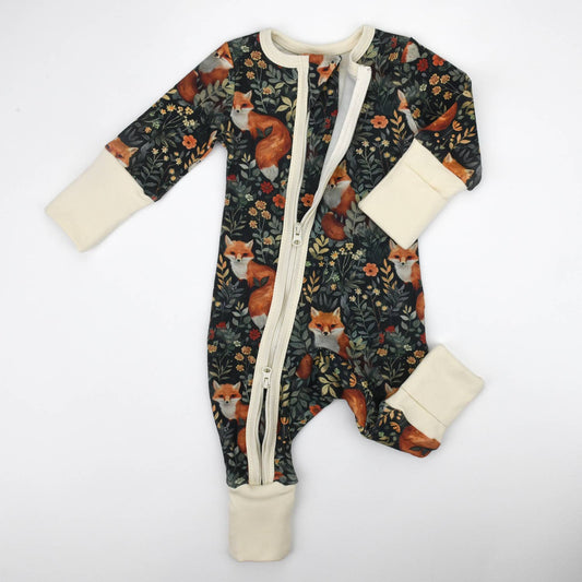 Organic Cotton Baby Pajamas Zipper Sleeper, Ebony Fox