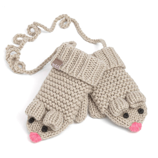 Knitted Mouse Mittens- Toddler / Little Kids - Oat Beige