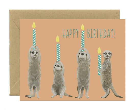 Meerkats Holding Candles Birthday Card