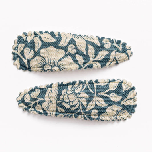 Lake Blue Floral Fabric Hair Clips