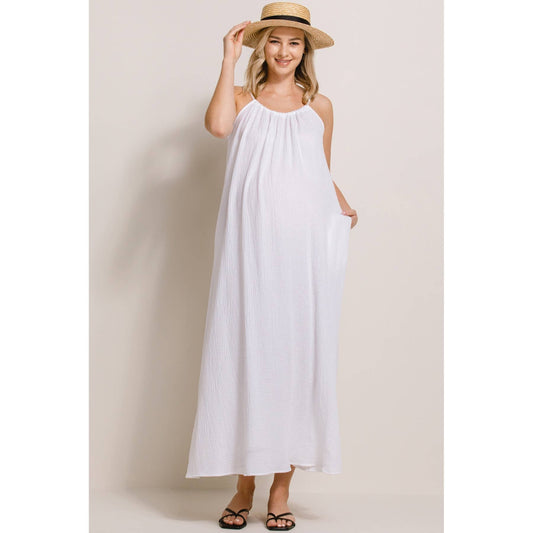 Cotton Halter Maternity Column Maxi Dress
