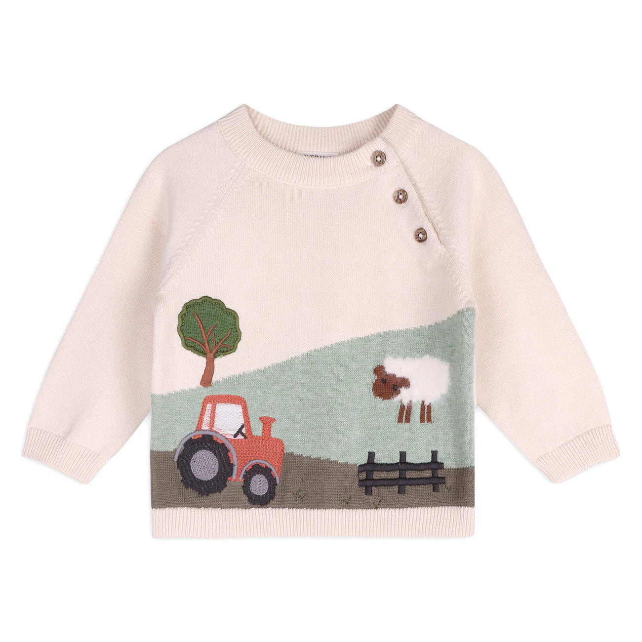 Farm Sheep Jacquard Sweater Knit Baby Pullover - Neutral