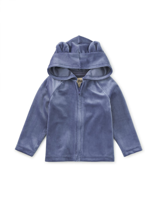 Bear Ears Velour Baby Hoodie / NAVAL BLUE