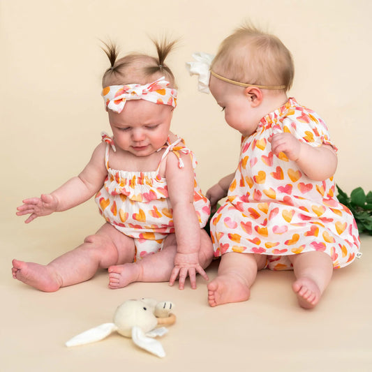 Hearts Shoulder Strap Baby Romper + Headband (Organic)