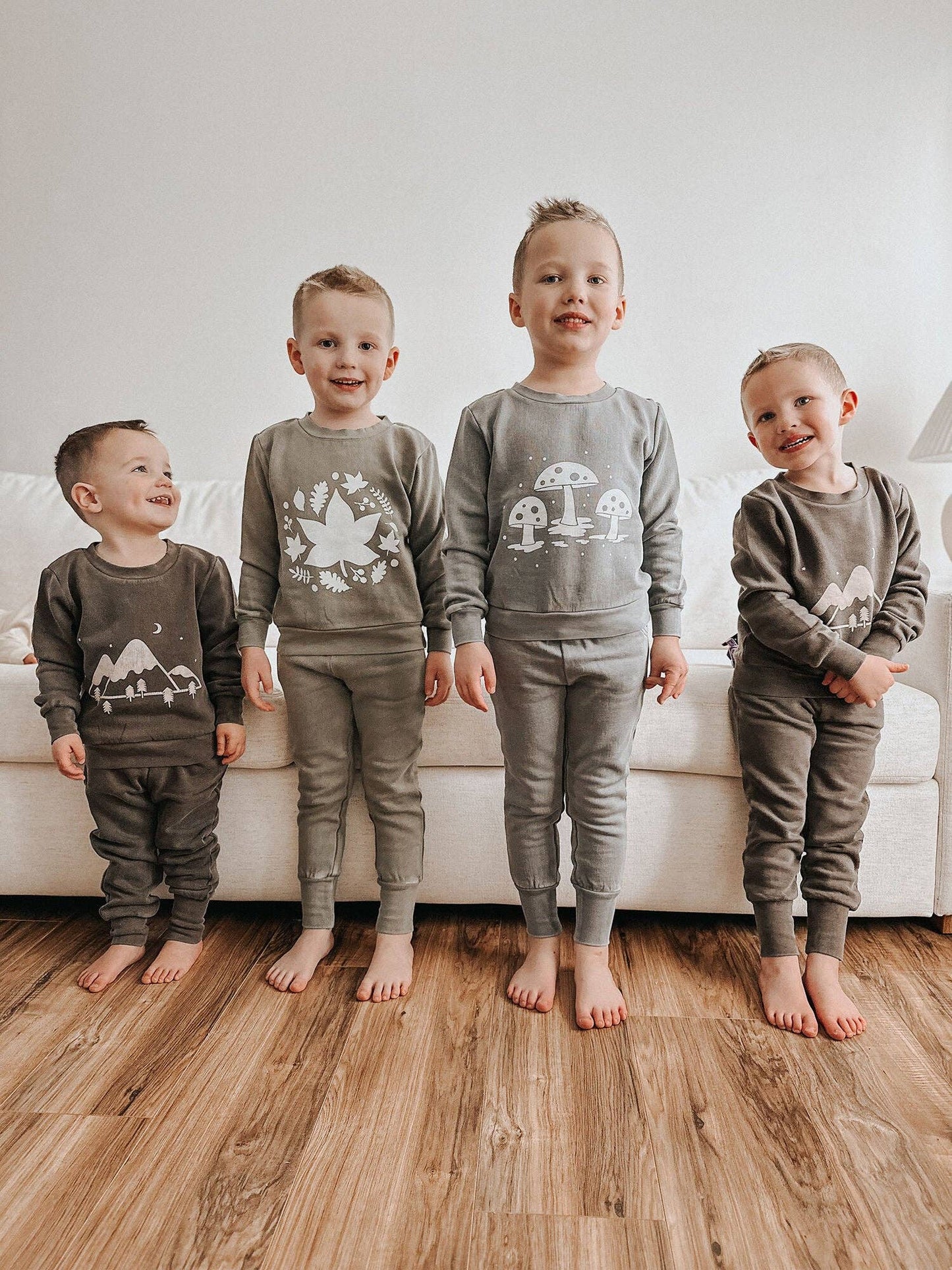 Kids' Organic Cozy Graphic Sweatshirt & Jogger Set in Mist Mushrooms