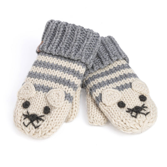 Knitted Cat Mittens - Toddler / Little Kids / Big Kid - Gray