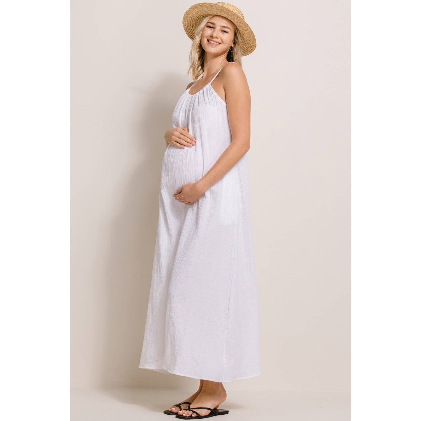Cotton Halter Maternity Column Maxi Dress