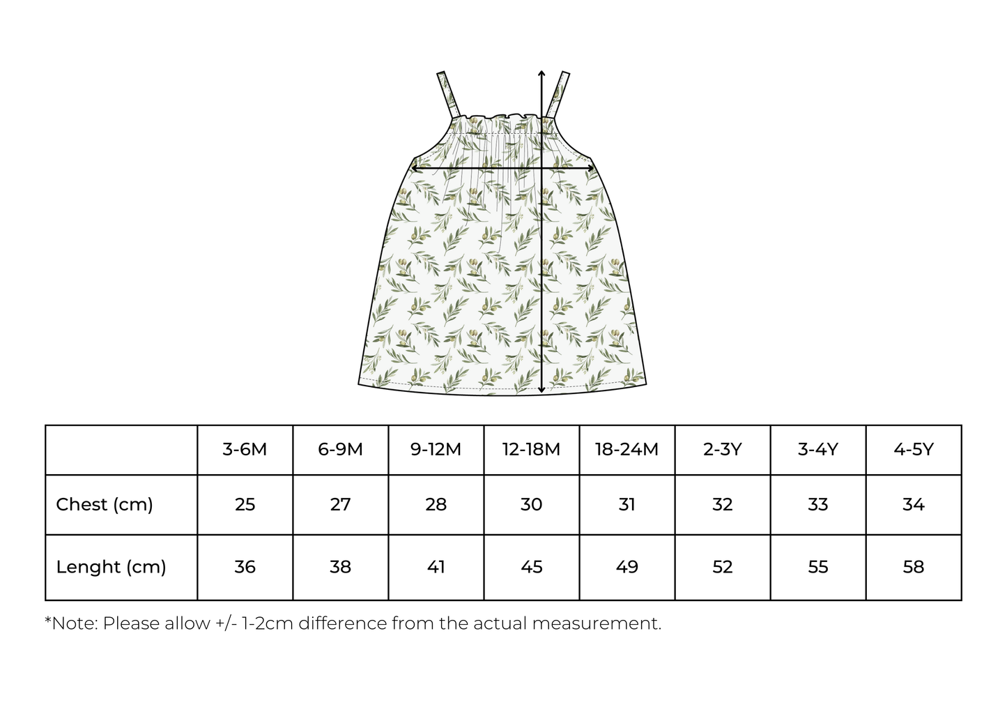 Baby / Kids Summer Olive Pattern Dress 100% Cotton Muslin