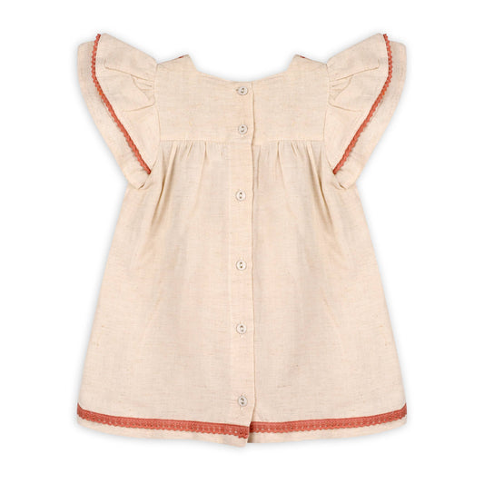 Avalyn Floral Embroidered Baby Dress + Bloomer (Linen Blend)