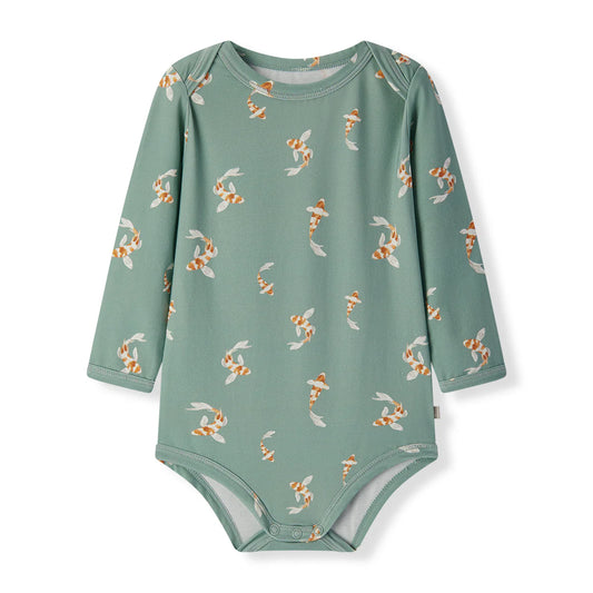 Cotton Stretch Long Sleeve One Piece Pant Set | Swimming Koi
