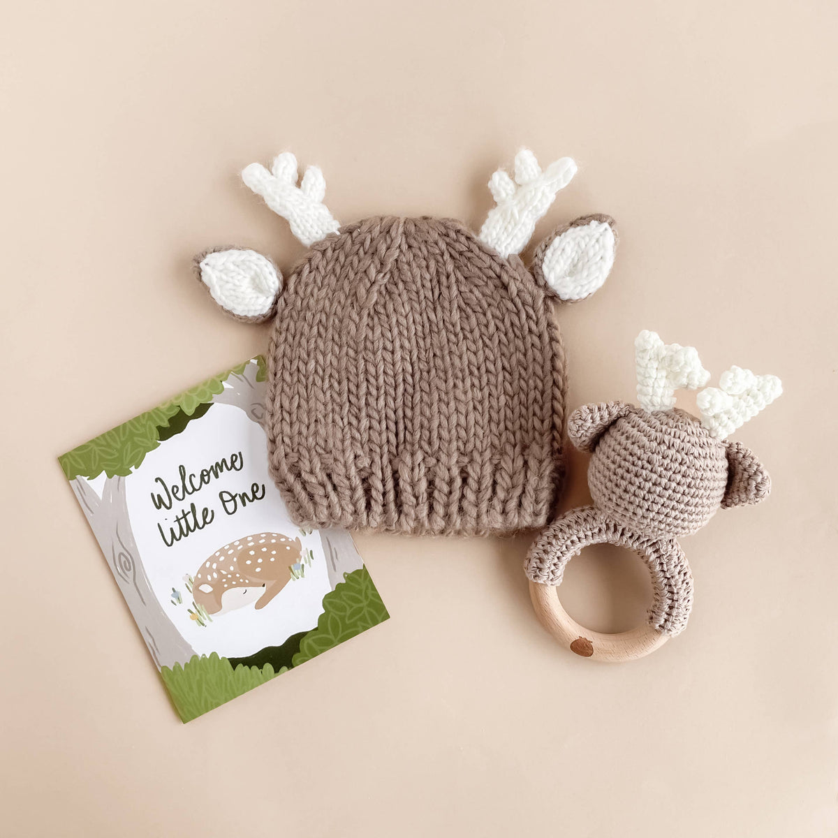 Hartley Deer Hat Tan Baby Kids Holiday Christmas Fall Wood