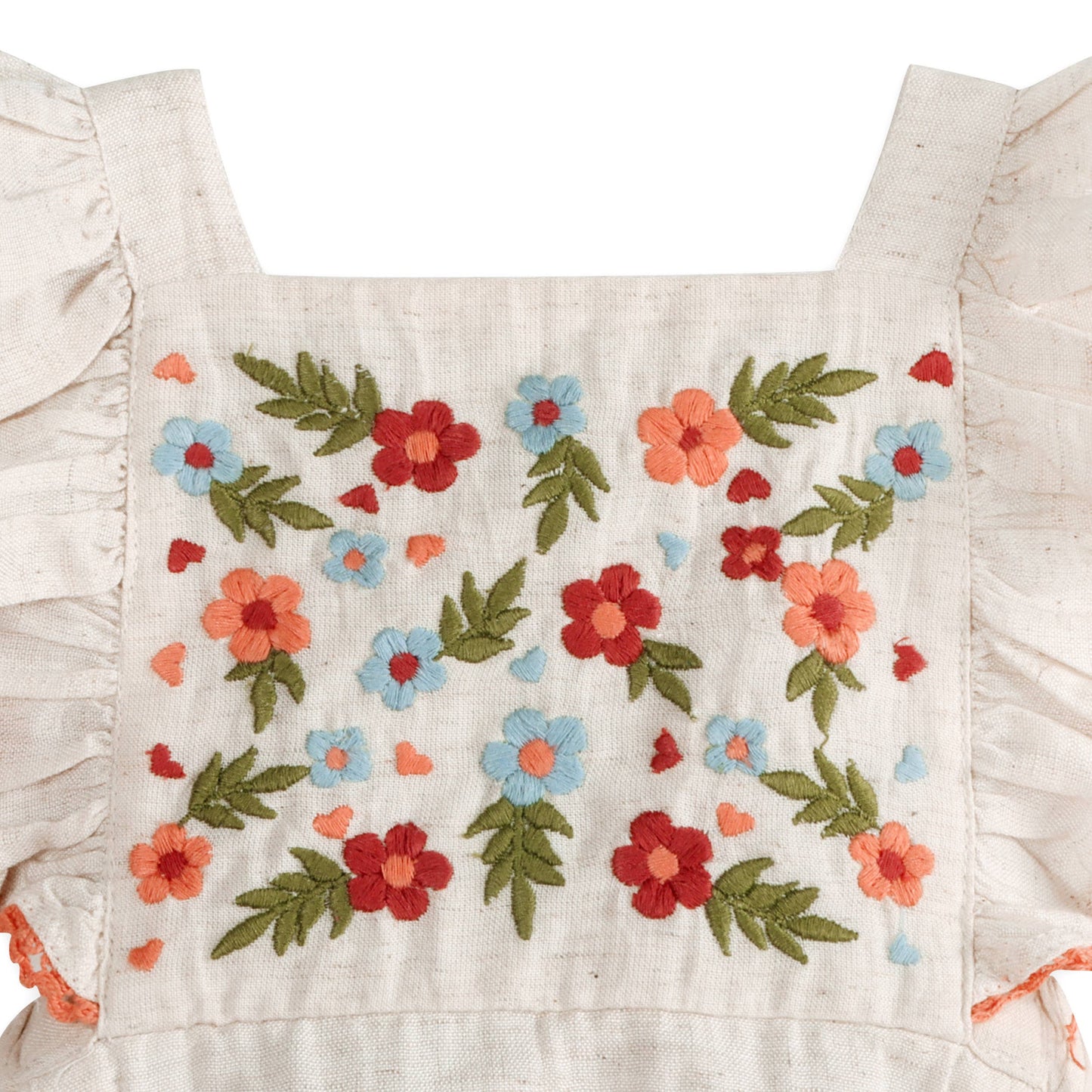 Anya Embroidered Baby Romper + Headband (Linen Blend)