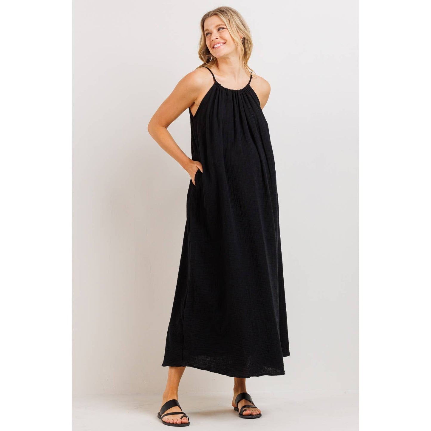 Cotton Halter Maternity Column Maxi Dress