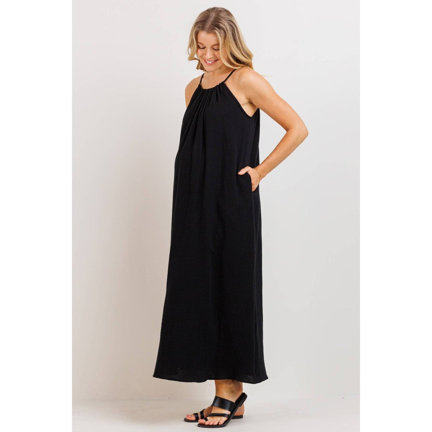 Cotton Halter Maternity Column Maxi Dress