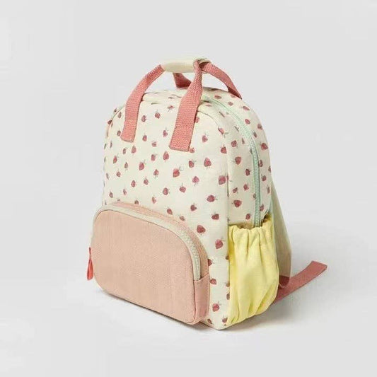 Strawberry Print Backpack Lightweight Casual Canvas Bag