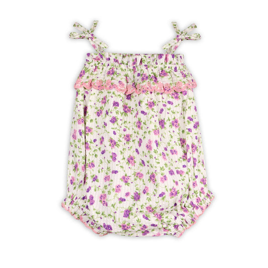 Camila Embroidered Seersucker Romper