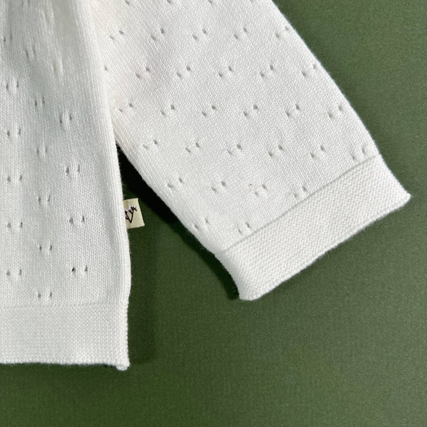 Dove White Pointelle Knit Baby Cardigan (Organic)