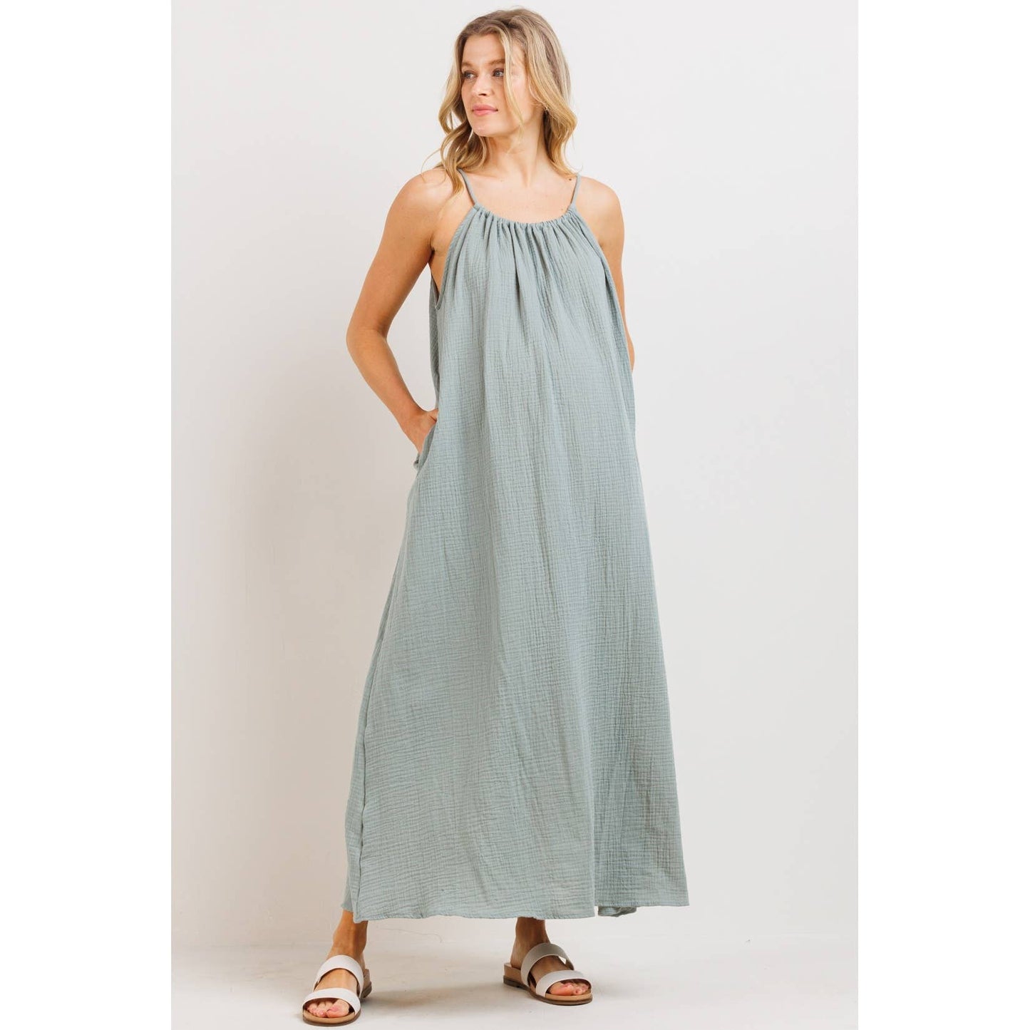 Cotton Halter Maternity Column Maxi Dress