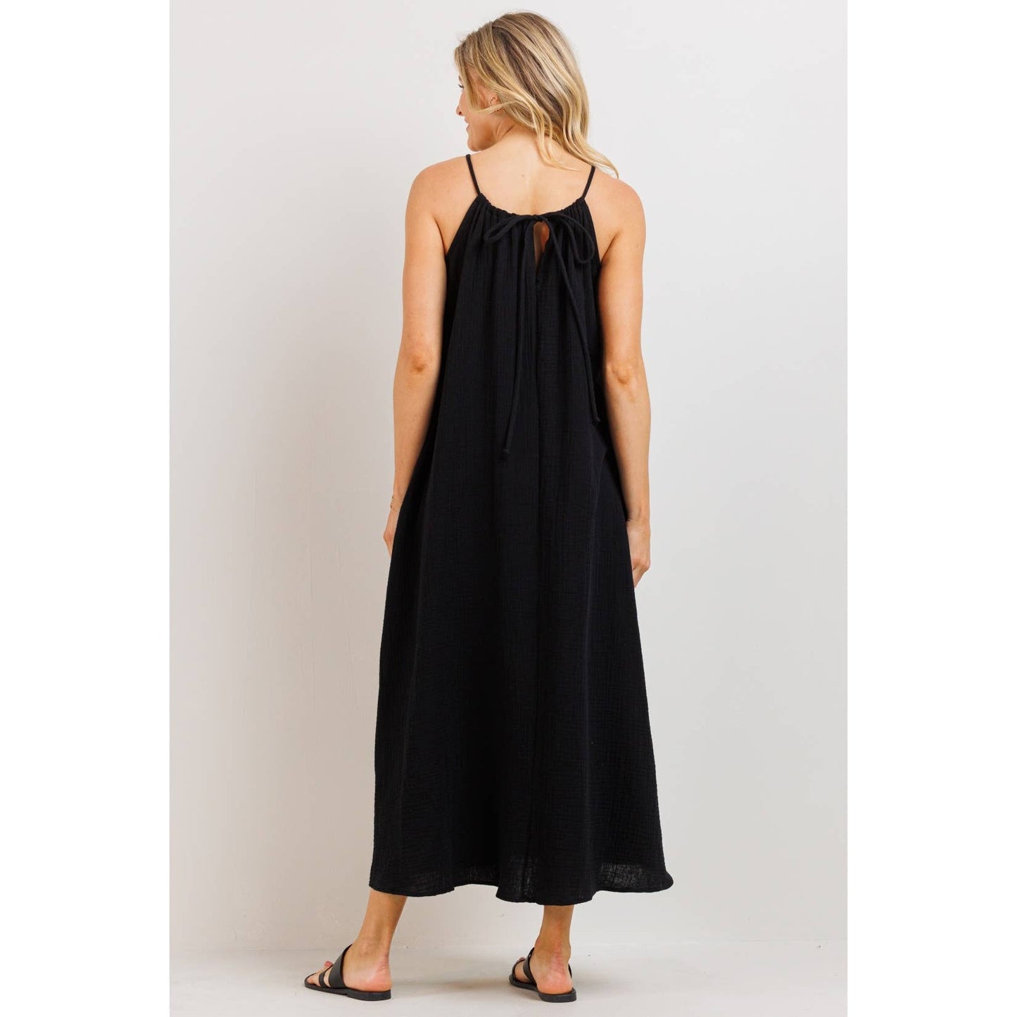 Cotton Halter Maternity Column Maxi Dress