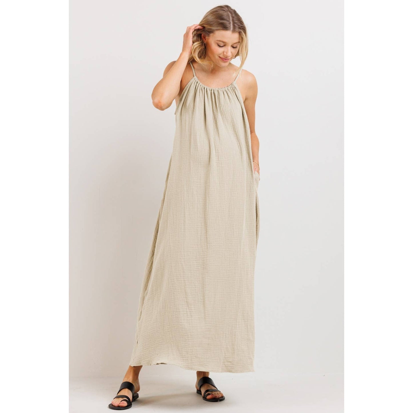 Cotton Halter Maternity Column Maxi Dress