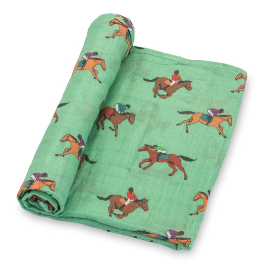 Derby Days Horse Racing Theme Baby Muslin Swaddle Blanket