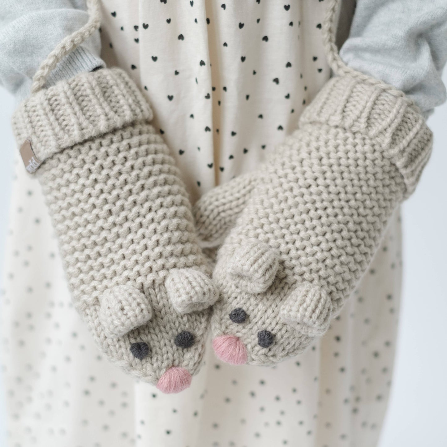 Knitted Mouse Mittens- Toddler / Little Kids - Oat Beige