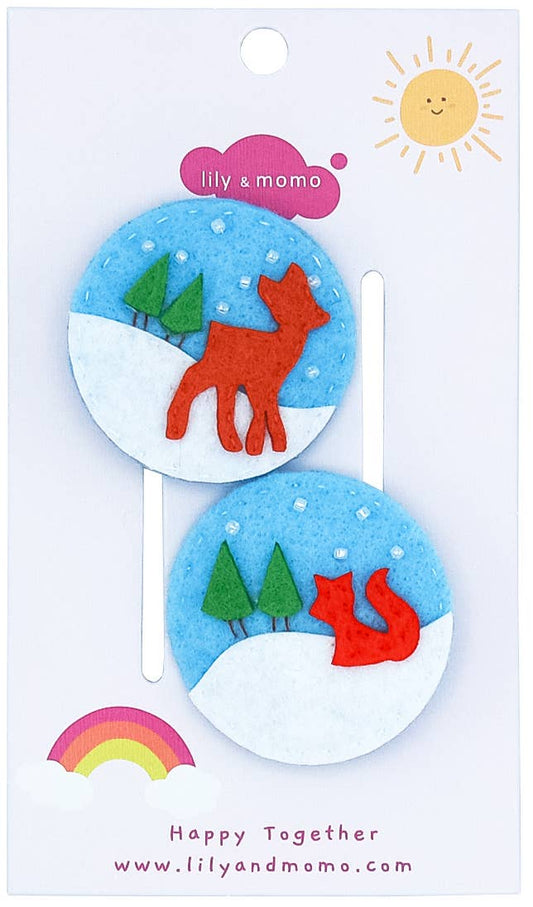 Sweet Fox and Deer Hair Clips | Baby Blue